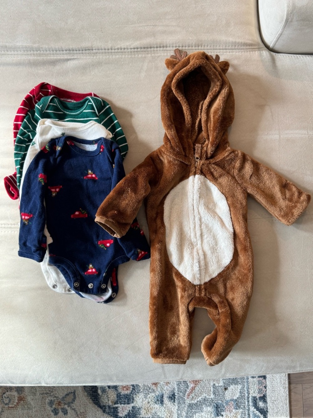 Carters newborn boy reindeer coverall and holiday bundle